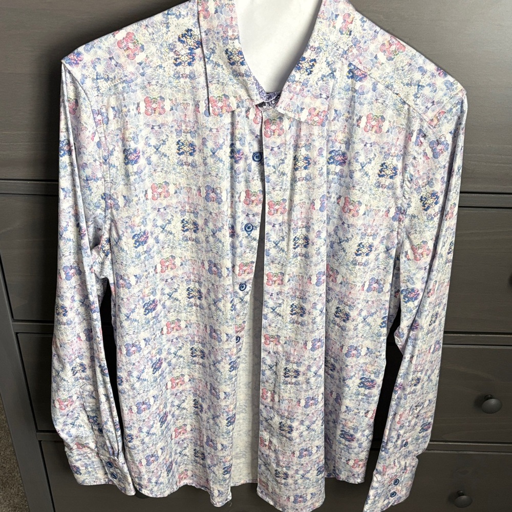 Robert Graham Striped Knit Shirt in Purple and Teal